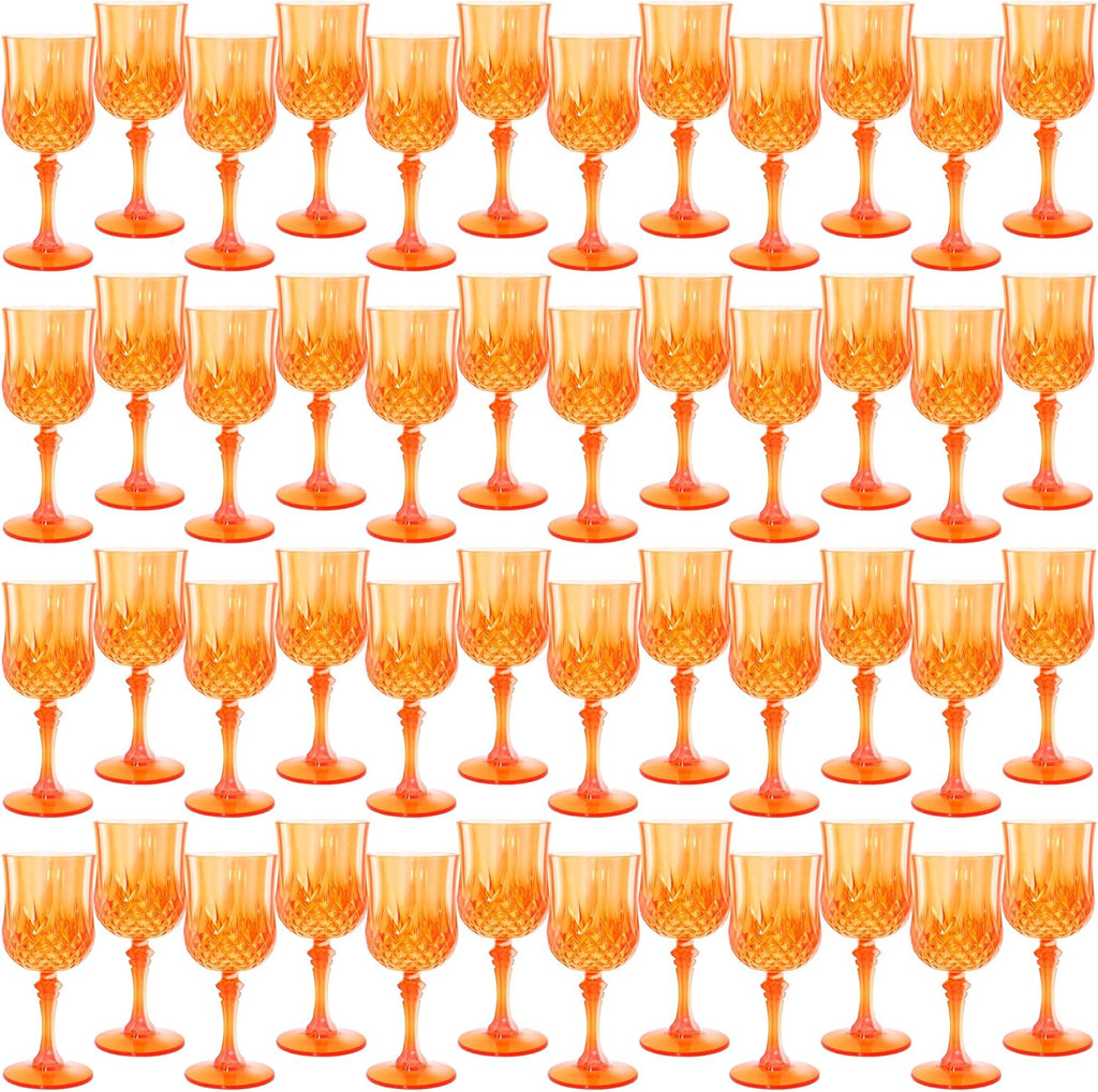 Plastic Wine Glasses，Plastic Goblets Vintage Style Cordial Drinking Glasses for Wedding Reception, Grand Event Party Supplies (48, Pumpkin orange)