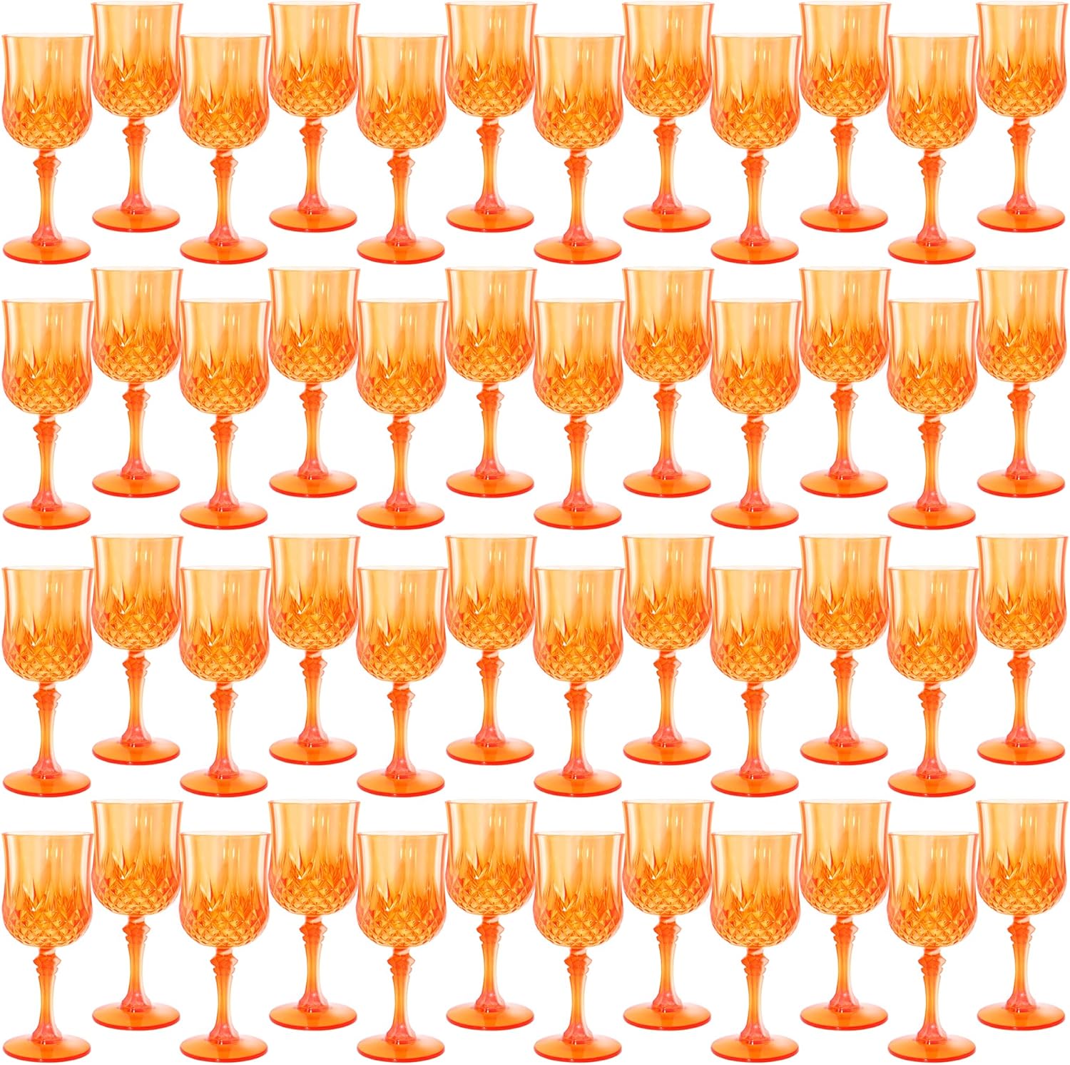 Plastic Wine Glasses，Plastic Goblets Vintage Style Cordial Drinking Glasses for Wedding Reception, Grand Event Party Supplies (48, Pumpkin orange)