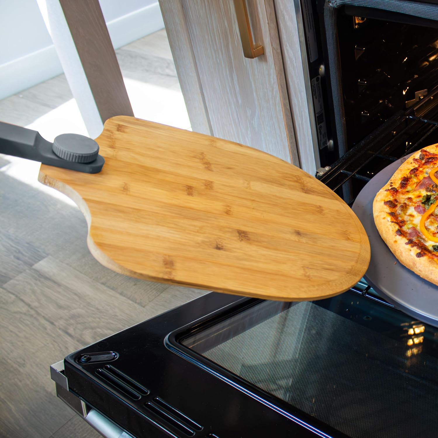 Old Stone Pizza Making Kit, Includes 15-inch Round Glazed Pizza Stone, Bamboo Pizza Peel, and Pizza Cutter