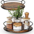 LAMU 2 Pack 9'' 10'' Lazy Susan Turntable Organizer for Table Top Cabinet, Wooden Lazy Susan for Kitchen, Pantry, Countertop, Bathroom Vanity, Spice Organization, Wood Decor