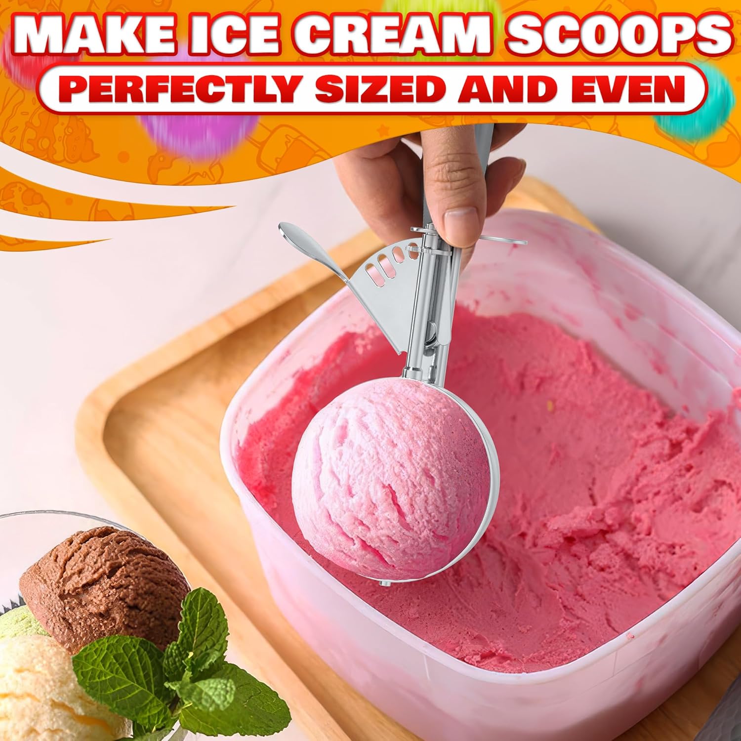 4 oz Ice Cream Scoop with Trigger Release #8 – Stainless Steel Versatile Tool for Baking, Cookies and Desserts Spoons, Easy-to-Clean, Dishwasher-Safe, Ergonomic Design for Precise Culinary Portions