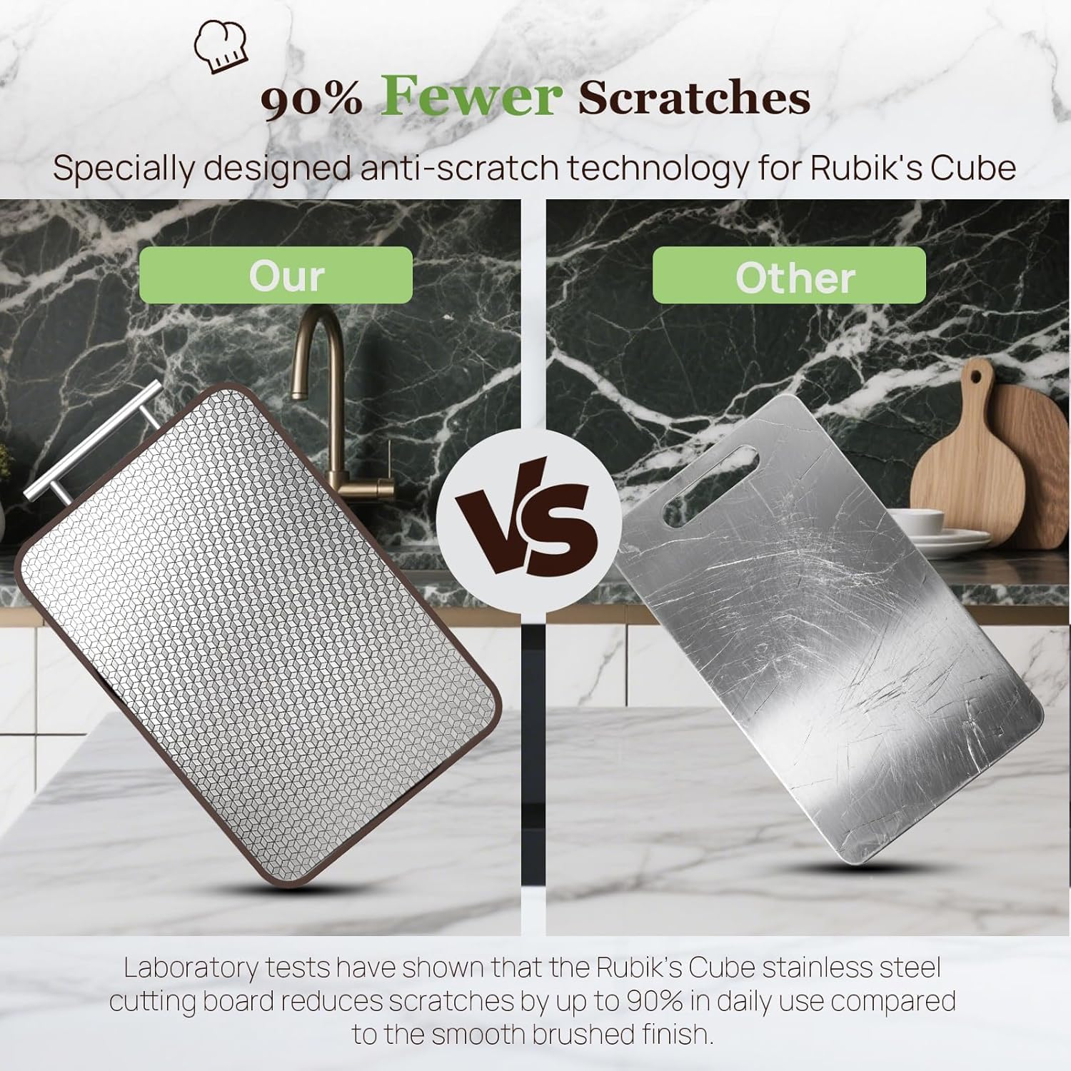 Stainless Steel Cutting Board Wood Double Sided Chopping Cutting Boards for Kitchen - 2 in 1 Ebony Metal with Handle Scratch Resistant Raw Meat Vegetable Fruit Cooking Gift 16.3''×10.4''×1''(Upgraded)