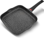 11 Inch Non Stick Grill Pan Granite Coated with Pour Spout - Lightweight 2.66 Quart Grill Pan for Indoor Cooking with Grip Handle - Induction Compatible PFOA Free Stove Top (Black)