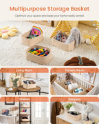 Small Woven Basket, 12 x 8 x 4.5 Inches, Storage Basket for Organizing, Cute Small Rope Shelf Closet Cube Storage Bins Baskets for Shelves, Dog Toy Gift Baskets Empty, 3 Packs, Beige