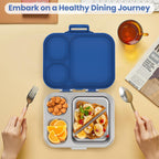 Stainless Steel Bento Lunch Box for Kids | 3-Compartment Lunch Box Container Kids | 100% Leakproof, Dishwasher-Safe, Eco-Friendly, Perfect Portion Control for Kids&Adult Healthy Meals (Blue)