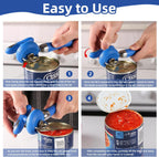 Can Opener Manual Tin Opener Stainless Steel Heavy Duty, Oversized Hand-held Easy Rotary Knob, Safe Cut Manual Can Opener with Non-Slip Handle, Smoother Cut Sharp Blade for Seniors Kitchen Tool, Blue