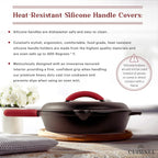 Cuisinel Cast Iron Skillet with Lid - 12"-inch Pre-Seasoned Covered Frying Pan Set + Silicone Handle & Lid Holders + Scraper/Cleaner - Indoor/Outdoor, Oven, Stovetop, Camping Fire, Grill Safe Cookware