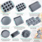 To encounter 30 in 1 Silicone Baking Set - 10 Silicone Baking Cake Pan, Baking Sheet, Donut Molds, Muffin Pan with Measuring Cups and Spoons Set