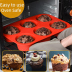 Jumbo Muffin Pan, 3.5 Inch Large Muffin Pan 6 Cup Silicone Jumbo Cupcake Tin for Baking Food Grade Silicone Non Stick