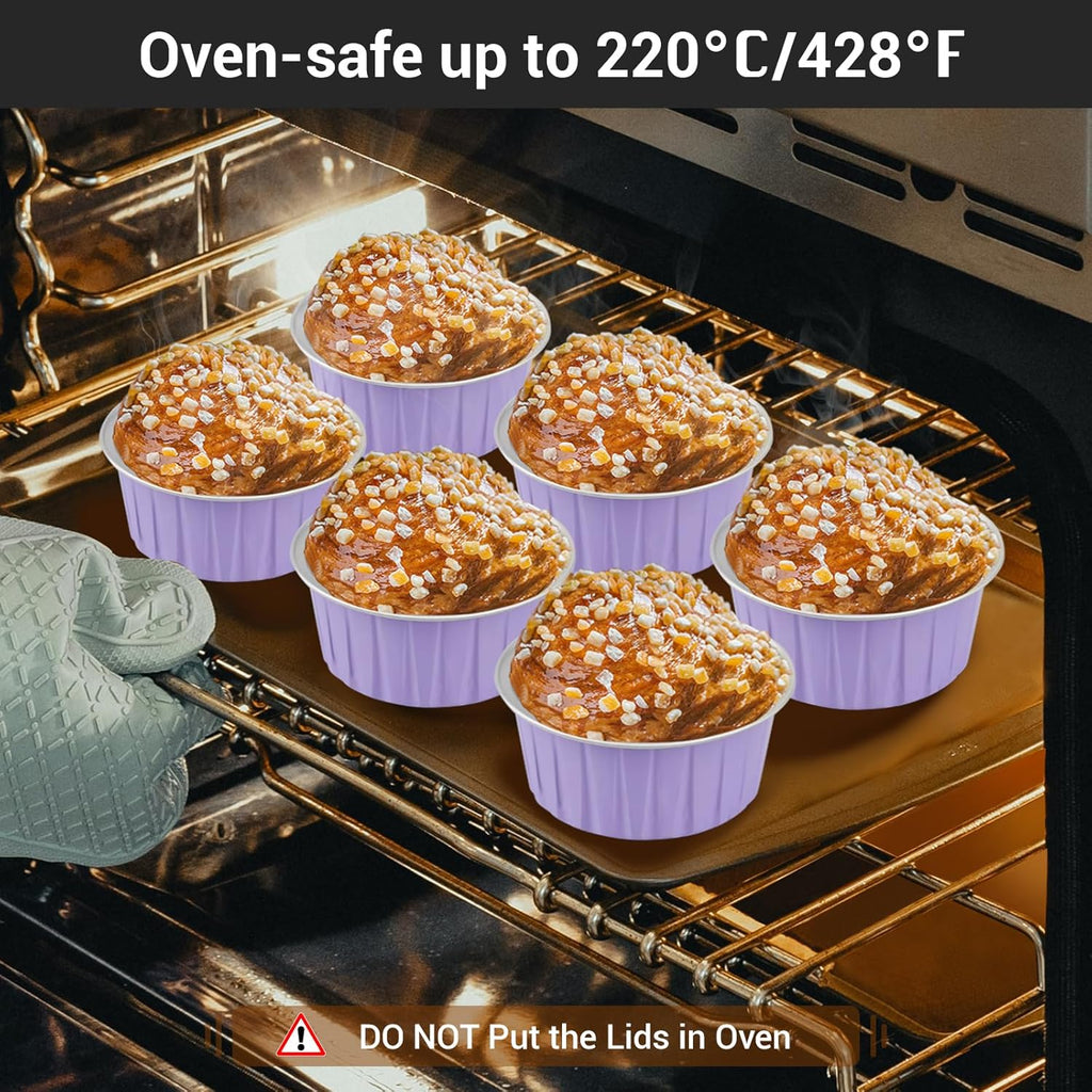 EUSOAR Disposable Ramekins, 60pcs 5oz Aluminum Cupcake Baking Cups Reusable, Mini Muffin Cups Cupcake Liners with Lids, Creme Brulee Containers Mold Tin, for Party Family Gathering Shower Catering