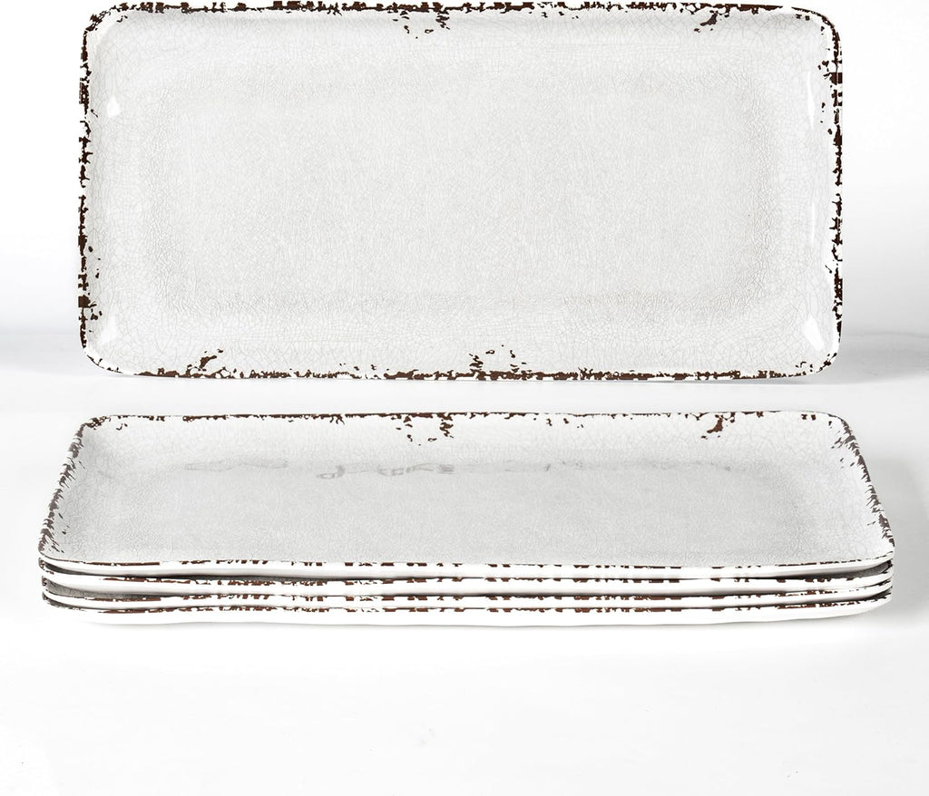 4-Pack 14" x 7" White Serving platter Set, Reusable Farmhouse Melamine Serving Platters for Cookie, Appetizer, Charcuterie, Snack, Party Food Display - Stackable Kitchen CounterTop Tray.