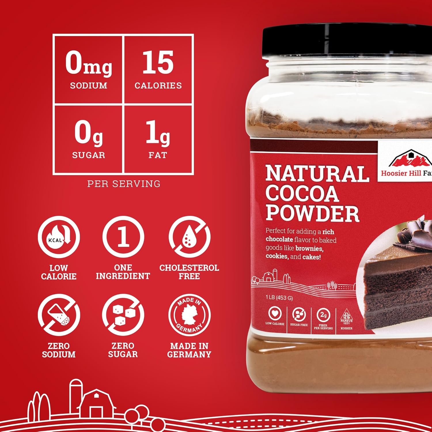 Hoosier Hill Farm Natural Cocoa Powder, 1LB (Pack of 1)