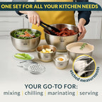 Stainless Steel Mixing Bowls with Lids Set, 5 Sizes, 3 Graters, Non-Slip Base, Airtight Lids, Metal Mixing Bowls for Kitchen, Food Prep, Storage, 0.63QT-5QT, Khaki