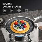 Crepe Pan,10 in Nonstick Crepe Pan, Stainless Steel Flat Skillet,Non Stick Dosa Tawa Comales Para Tortillas Pancake Pan,Dishwasher and Oven Safe Cookware,Induction Compatible, PFOA Free