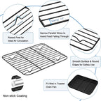 TeamFar Toaster Oven Pan with Rack Set, 10.5 x 8 x 1 Inch Nonstick Small Baking Pan Tray with Cooling Rack for Baking Roasting, Non-Toxic & Heavy Duty, Easy Clean, Set of 4
