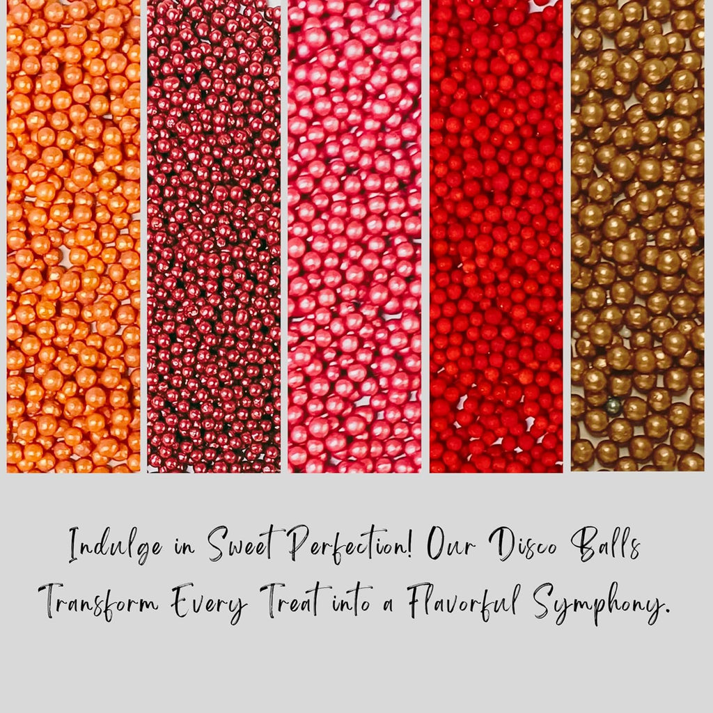 Confect Pearl Sprinkles | Edible Disco Ball Sprinkles for Cakes & Cupcakes Decoration | Pack of 5 Mix Bright Orange, Copper, Pink, Red & Bronze Dragees - Carnival |Vegan, Gluten-Free, Nut-Free, Soy-Free, Dairy-Free, Palm Oil-Free- 5 Oz