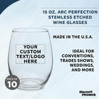 Custom Stemless Wine Glasses by ARC Perfection 15 oz. Set of 10, Personalized Bulk Pack - Restaurant Glassware, Perfect for Red Wine, White Wine, Cocktails - Clear