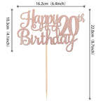 1 PCS Happy 20th Birthday Cake Topper Glitter Cheers to 20 Years Birthday Cake Pick Twenty 20 Fabulous Cake Decoration for Happy 20th Birthday Theme Party Decorations Supplies Rose Gold
