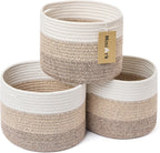 Small Basket for Organizing | Cube Shelf Closet Storage Baskets | 9.7×9.7×7.1” | Woven Rope Gift Basket | Nursery | Round 3 Packs Gradient Brown