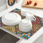 Mandala Colorful Kitchen Drying Mat Retro Microfiber Dish Drainer Mat for Kitchen Counter Boho Decor Absorbent Reusable Washable 16x18 Inch