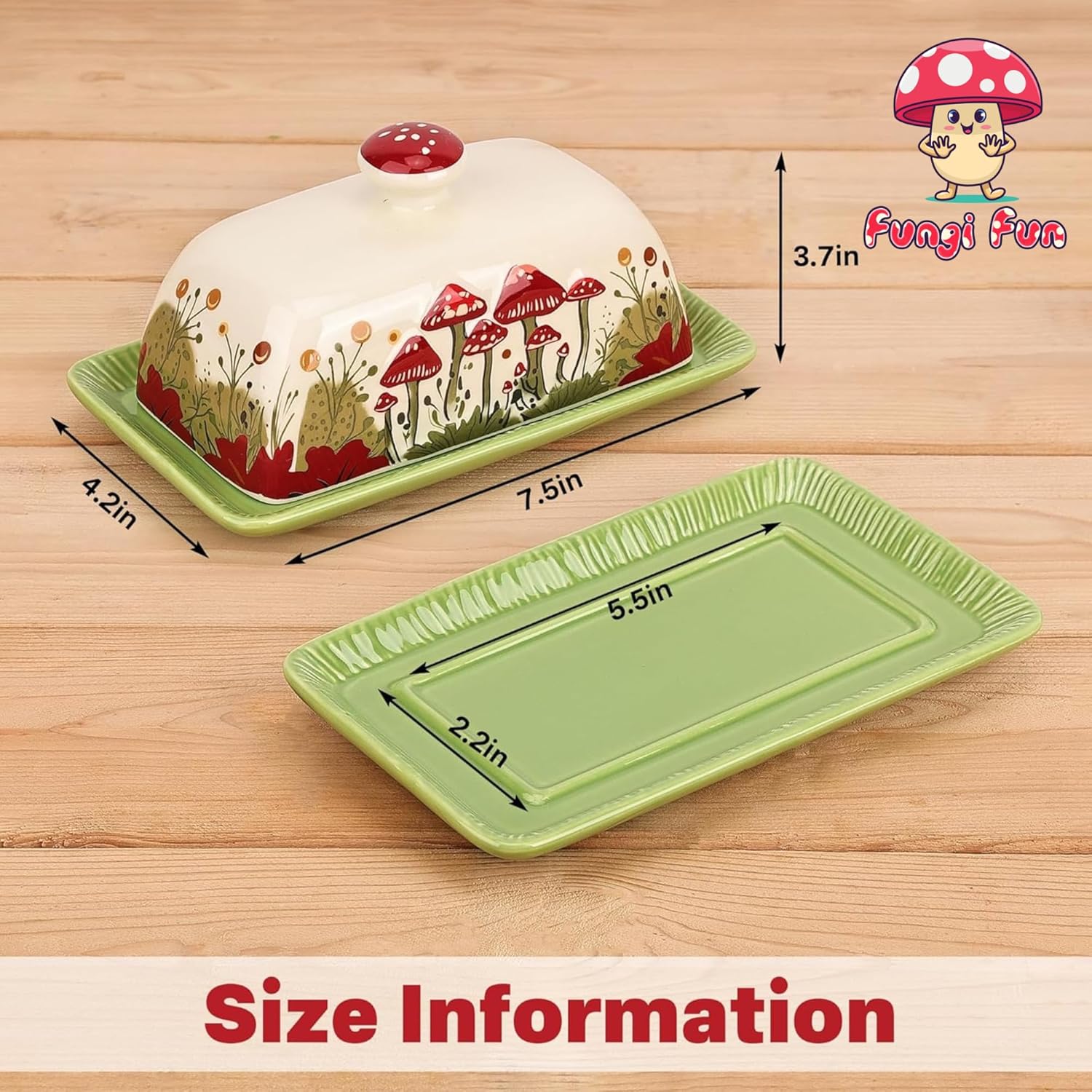 Fungi Fun Mushroom Butter Dish With Lid – Cute Cottagecore Ceramic Storage Container, Vintage French Covered Tray, Boho Farmhouse Kitchen Decor Gift, Unique Countertop Holder (White, Standard)