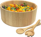 Woodard & Charles Wood 11" x 4 1/2" Salad Serving Bowl Set with Servers, 3 Piece Set