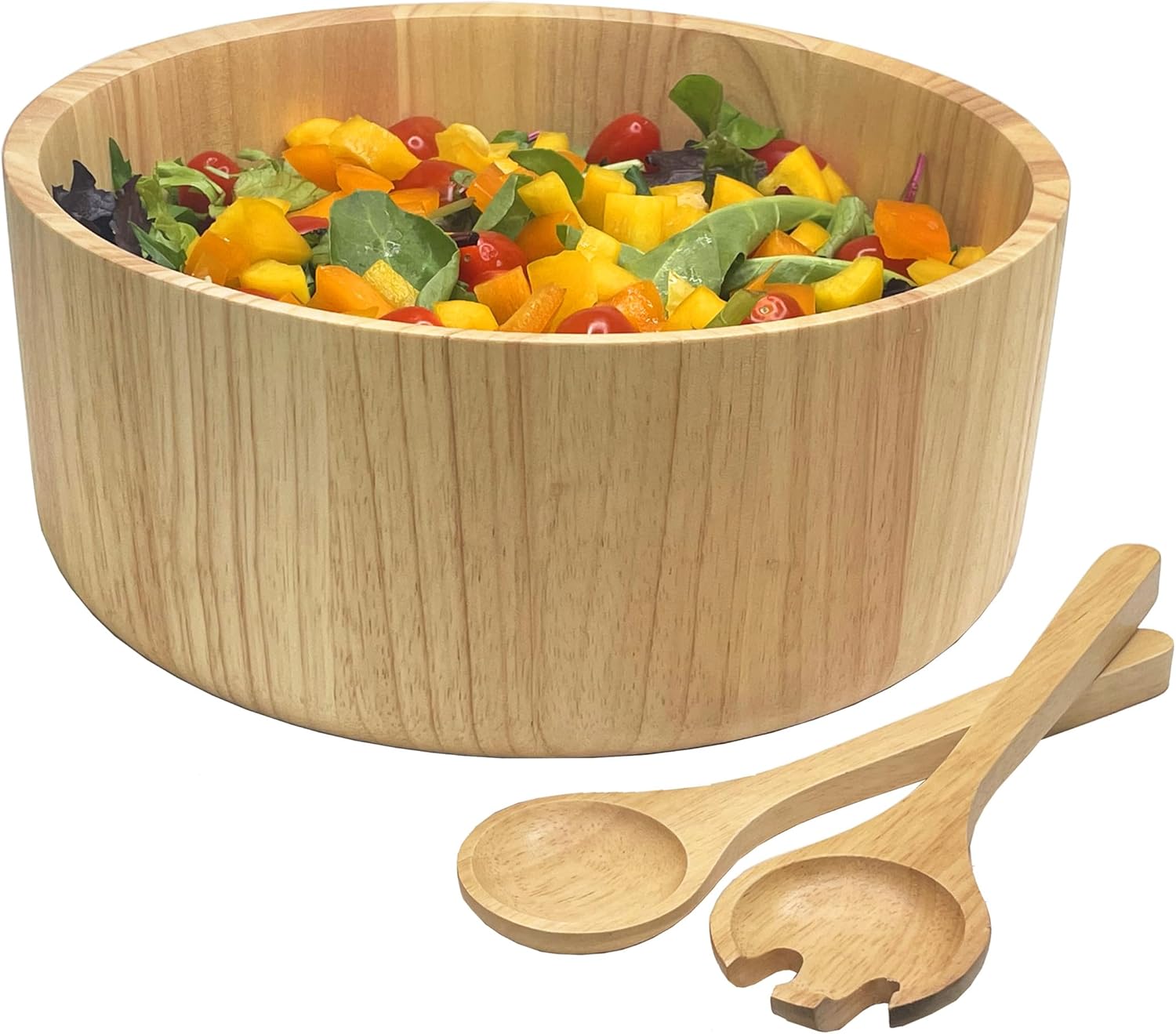 Woodard & Charles Wood 11" x 4 1/2" Salad Serving Bowl Set with Servers, 3 Piece Set