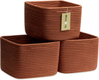 Small Organizing Baskets for Cubes Shelf, 9.7x9.7x7.1 Inch Rope Woven Storage Bins for Nursery Shelves Storage, Cute Toy Basket, Square 3 Packs Oxide Red