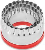 3Pcs Fluted Round Cookie Cutters - 2" & 2.6" & 3", Heavy Duty Food-Grade Stainless Steel, Mini Biscuit Cutter, Unique Design with Protective Red Top PVC