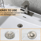 Bathroom Sink Drain Stopper for 1.1 to 1.5 inch Standard Drain Holes, Pop-up Sink Stoppers, Bullet Core Push Type Basin Drain Filter, Anti Clogging Stainless Steel Sink Strainer With Basket, Brushed