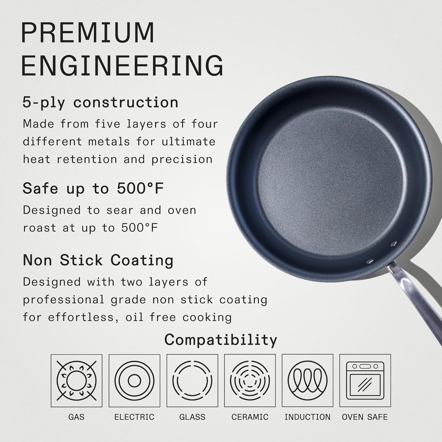 Made In Cookware - ProCoat 12" Non Stick Frying Pan (Graphite) - 5 Ply Stainless Clad Nonstick - Professional Cookware - Crafted in Italy - Induction Compatible