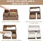 FairyHaus Wicker Baskets for Organizing, Waterproof Rectangle Small Storage Basket for Shelves, Nesting Lined Set of 3, Rustic Brown