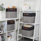 DULLEMELO Cube Collapsible Storage Bins, 12 inch Fabric Storage Cubes Bins Canvas Organization Baskets, Linen Closet Organizers Boxes for Home Organization and Storage (4 Pack - 12" Black&Grey)