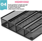 JANE EYRE Utensil Drawer Organizer, Cutlery Tray Silverware Flatware Storage Divider for Kitchen, Mesh Wire with Non-slip Foam Feet, 5 Component, Black