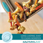 Rachael Ray 47578 Cucina Nonstick Bakeware Set with Grips Includes Nonstick Bread Pan, Baking Sheet, Cookie Sheet, Baking Pans, Cake Pan and Muffin Pan - 10 Piece, Latte Brown with Agave Blue Grips