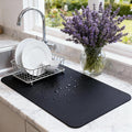 Dish Drying Mat Super Absorbent – 24" x 16" Coffee Mat for Countertops – Non-Slip Drying Mat for Kitchen Counter – Easy to Clean Water Absorbent Mat – Large Dish Drying Mats (Black)