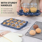 2 pack Silicone Muffin Pan with Metal Frame, Non Stick Silicone Cupcake Pan with Handles Regular 12 Cup, BPA Free Silicon Muffin Tin Tray for baking, egg bites, Cupcake Mold Grey