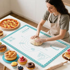 Non Stick Silicone Pastry Mat with 10 Quick Recipes ，Silicone Mat for Dough Rolling Baking Sheet for Cookies, Pizza,Bread, Surdough,Fondant Mat for Kitchen Counter, Extra Large and Oven Safe