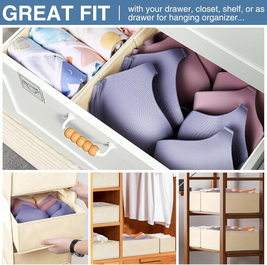 Criusia Drawer Organizer Clothes, 24 Pack Dresser Organizer Bins for Nursery Bedroom, Closet Organization and Storage Dividers for Clothing, Baby Clothes, Underwears, Socks (Beige)