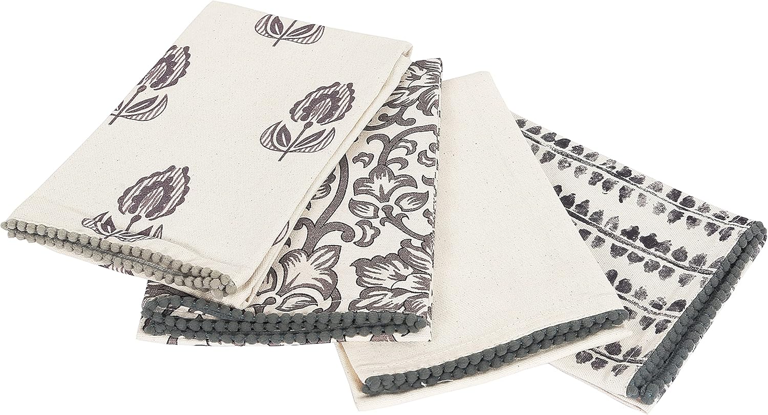 Kitchen Towels Dish Towels for Kitchen- Gray & Beige Tea Towels for Kitchen-Bar Towels for Kitchen-KitchenTowels and dishcloths-Printed Floral 18"x28" Pack of 4