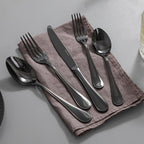 KINGSTONE 20 Piece Teardrop Silverware Set for 4, 18/10 Stainless Steel Flatware Set, Modern Design Cutlery Set for Home/Hotel/Wedding,Mirror Polished and Dishwasher Safe, Black