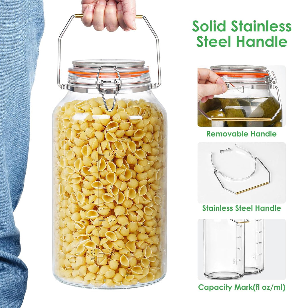 1.5 Gallon Glass Jar with Airtight Lid Wide Mouth, Gallon Storage Jar with Stainless Steel Handle - Large Glass Food Storage Container with Lid for Flour, Sugar, and Dog Treats