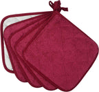100% Cotton Kitchen Everyday Basic Terry Pot Holder Heat Resistant Coaster Potholder for Cooking and Baking Set of 5 Wine