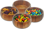 Woodard & Charles Set of 4 Acacia Wood Large Individual Salad Bowls, Snack Serving Bowls, 6 1/2" x 2 1/2"