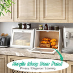 Large Bread Box for Kitchen Counter, White Bamboo Bread Storage Container with Wavy Arcylic Transparent Door, Bamboo Wooden Farmhouse Bread Box for Your House