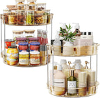 LAMU 2 Pack 2 Tier Lazy Susan Turntable Organizer 12'' Rotating Spice Rack Organization for Cabinet, Kitchen, Pantry, Countertop, Bathroom, Vanity, Medicine Cabinet Organizer, Amber