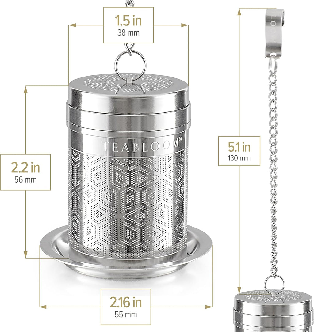 Teabloom Elegant Stainless Steel Loose Leaf Tea Infuser – Tea Connoisseur's Choice for White, Green, Oolong, Black, and Herbal Teas – Geometric Blossom Design – Small Size