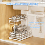 1 Pack Under Sink Organizers and Storage, 2 Tier Pull Out Cabinet Organizer, Metal Sliding Drawer Storage for Kitchen Bathroom，White