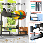 ADBIU Fit Sink 24.5"- 35.5" L Over Sink Dish Drying Rack (Expandable Dimension) Snap-On Design 2 Tier Large Kitchen Dish Rack Stainless Steel Counter Organization and Storage