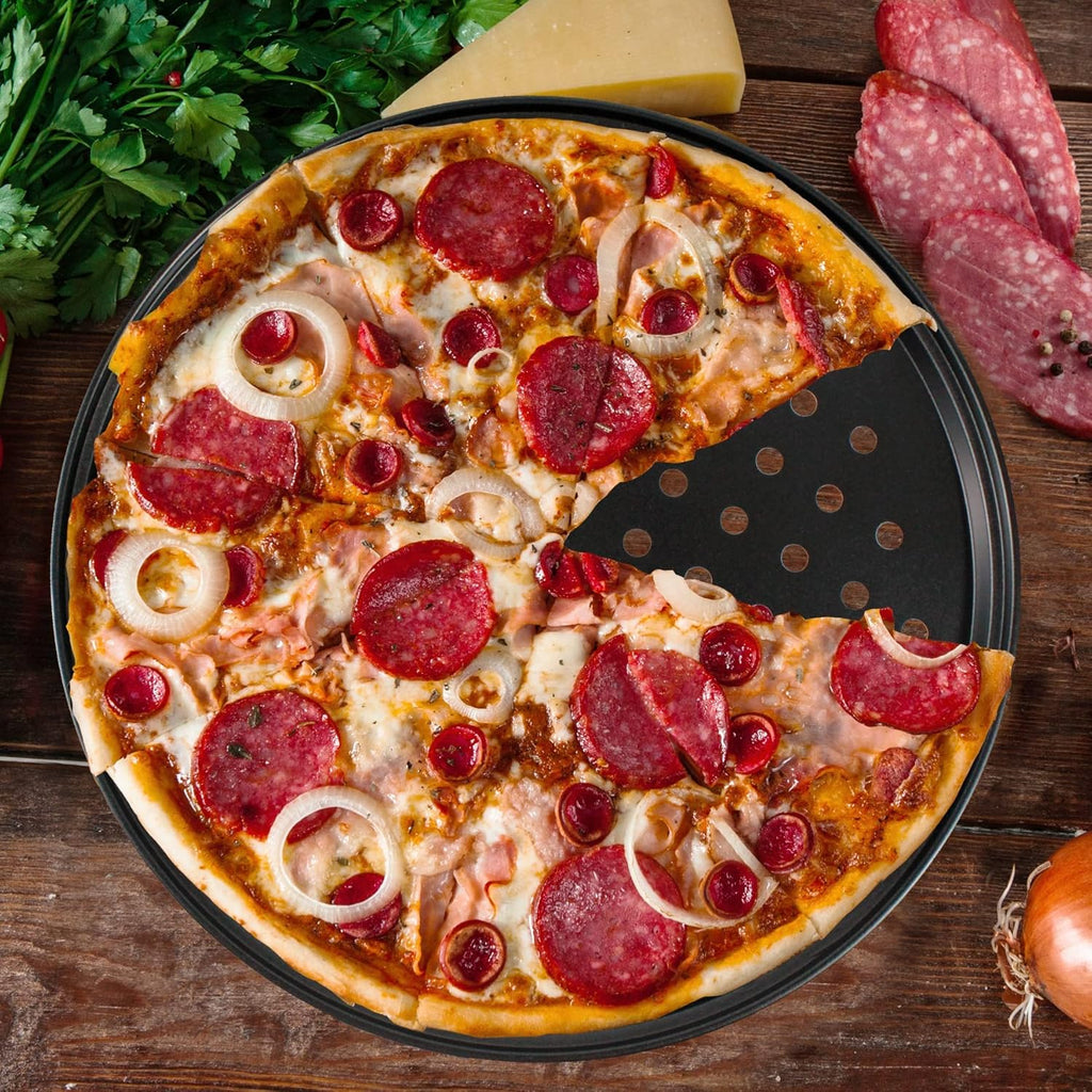 Baking Steel Pizza Pan with Holes, Round Pizza Pan for Oven, 9 Inch, 11 Inch, 12 Inch Bakeware Pizza Tray, Nonstick Baking Supplies Home Kitchen Steel Crisper Pizza Pan Set (3 Pcs)